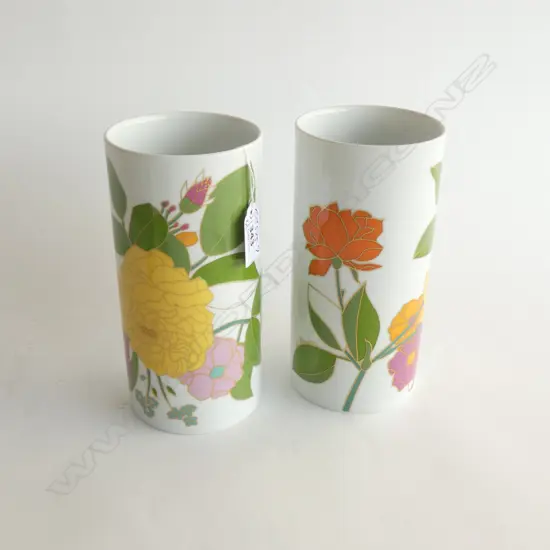 PR ROSENTHAL STUDIO LINE ENAMEL FLORAL PATTERN VASES H. 225MM
