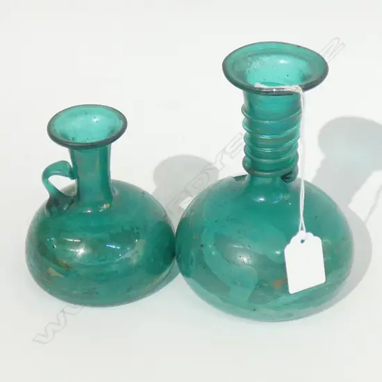 TWO ROMAN STYLE GLASS FLASKS H160 MM