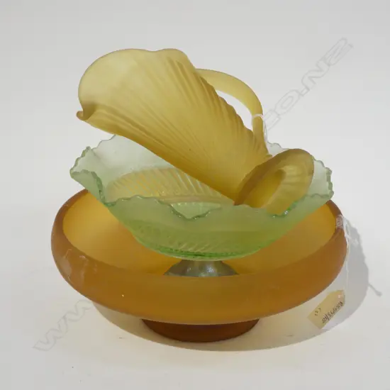 AMBERGLASS JUG A/F BOWL + GREEN COMPORT H 170 MM