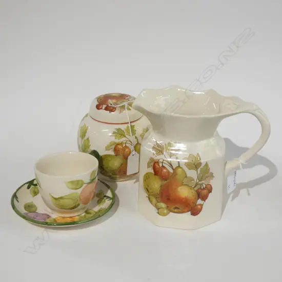 MASON IRONSTONE FRUIT PAT JUG LIDDED GINGER JAR & C/S