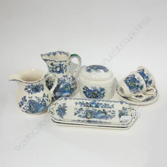 MASON IRONSTONE 2 JUGS TEA CADDY 2 SANDWICH  PLATES & 2 C/S FRUIT BASKET PAT