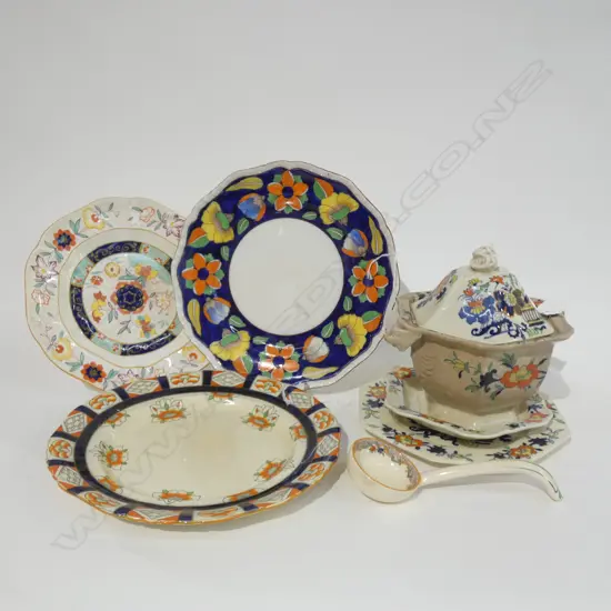 MASON IRONSTONE 4 VINTAGE PLATES GRAVY TURREEN & SPOON