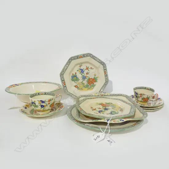 MASON IRONSTONE 3 PLATES 2 HANDLED PLATE BOWL & 2 C/S ORIENTAL FLOWER PAT
