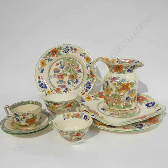 MASON IRONSTONE JUG 2 CSPS 2 HANDLED PLATE BOWL & 2 PLATES BIBLE PAT