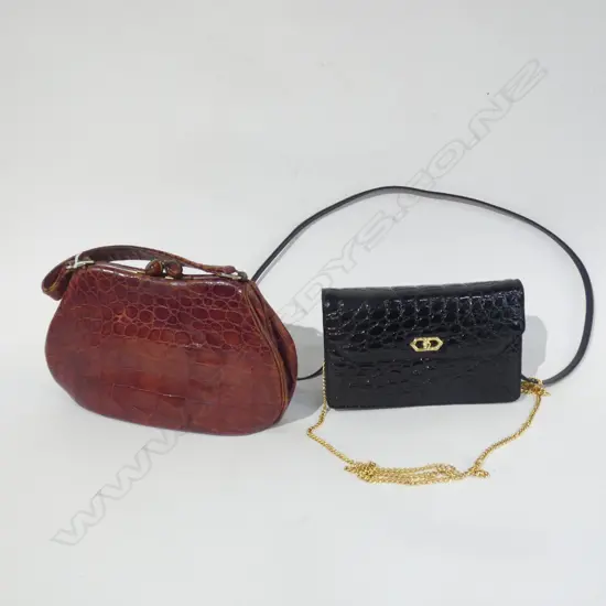 PR CROCODILE LEATHER HANDBAGS; 1 BLACK & 1 BROWN 