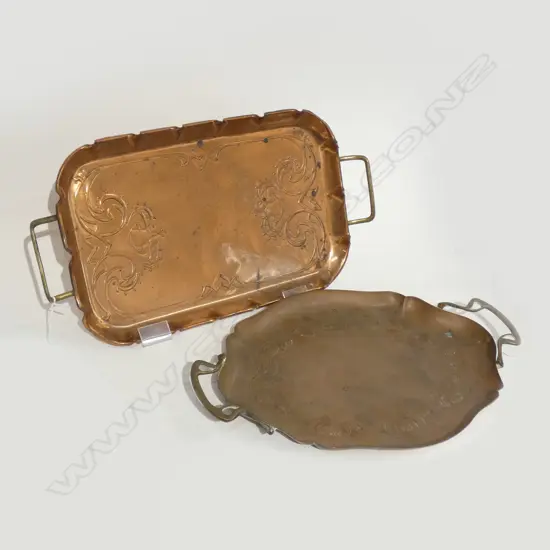 TWO ART NOUVEAU COPPER TRAYS BY JS AND S ENGLAND L460 MM