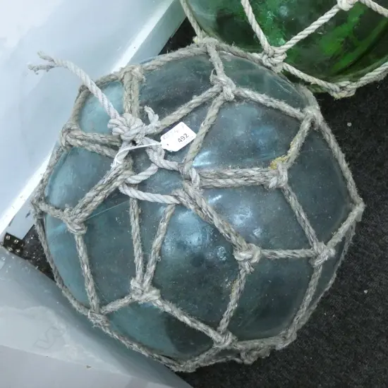 OLD HAND BLOWN FISHING FLOAT w NETTING 400mm dia