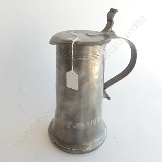 OLD LARGE PEWTER TANKARD H.290mm FAINT ENGRAVING TO FRONT 1882