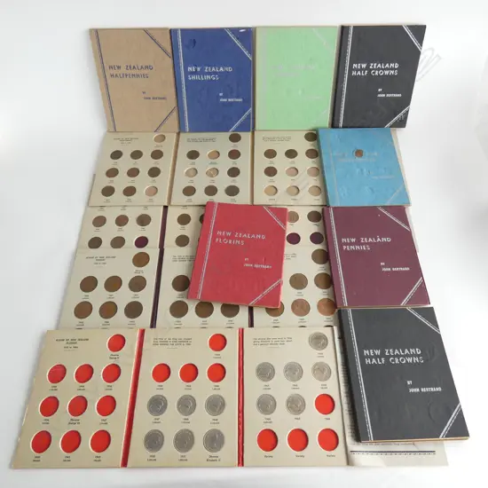 12 NZ COIN ALBUMS; PENNIES, FLORINS ETC
