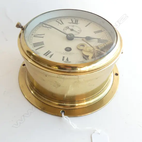 LILLEY & REYNOLDS (LONDON) HEAVY BRASS ENCASED SHIPS CLOCK W KEY DIA  205MM
