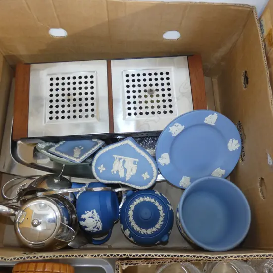 BOX ASST EP & WEDGWOOD JASPERWARE ETC..