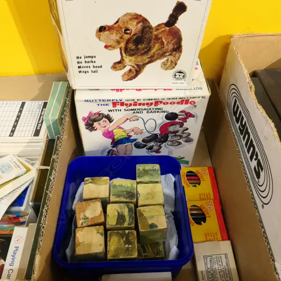 BOX LOT ASST VINTAGE BOXED TOYS ETC..