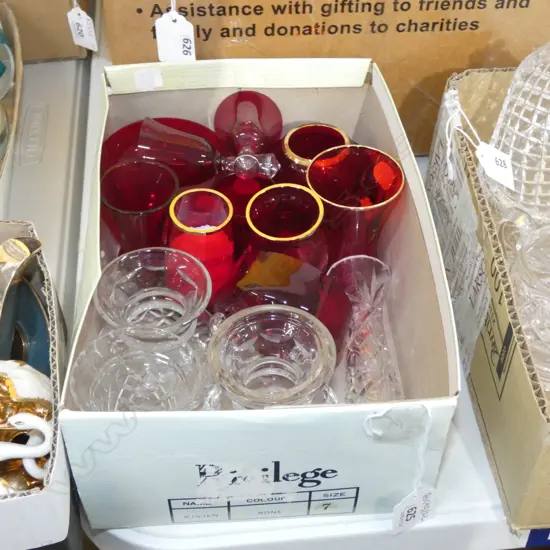 ASST RUBY GLASS/CUTCRYSTAL VASES ETC