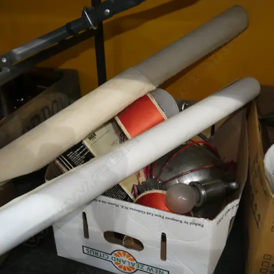 ASST BOX LOT; RECORDS / EPHEMERA / MAPS & LIGHT ETC