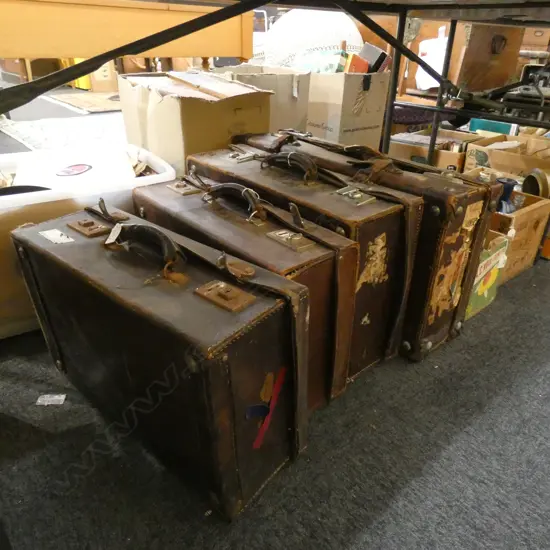 4 VINTAGE LEATHER SUITCASES 