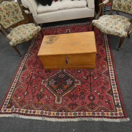 PERSIAN SHIRAZ ALL WOO H/KNOTTED RUG 1980 X 1550mm