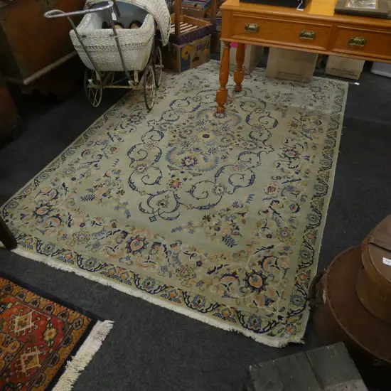 HAND KNOTTED ISFAHAN RUG (some stains and wear)