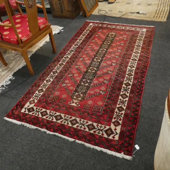 HAND KNOTTED RED PATTERNED RUG 2100 X 1200MM