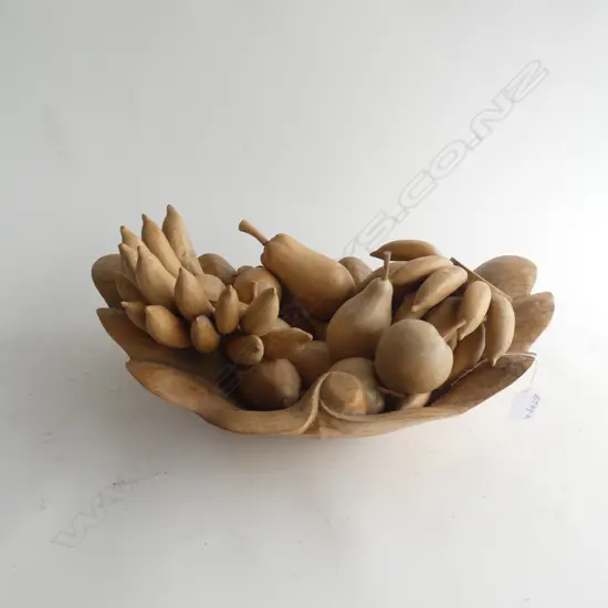 CARVED WOOD BOWL OF VARIOUS FRUITS W.500MM