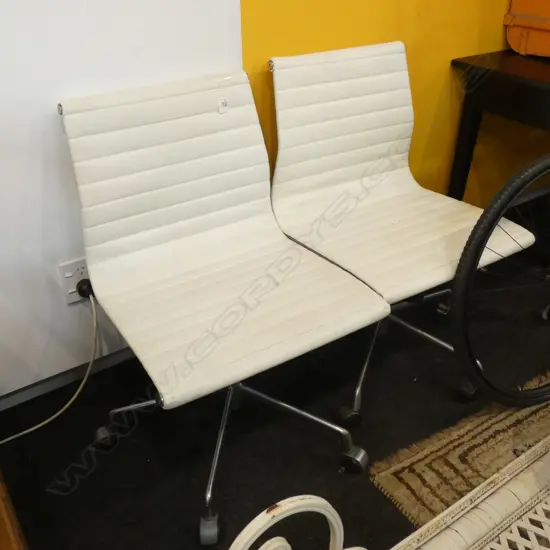PAIR WHITE EAMES STYLE CHAIRS