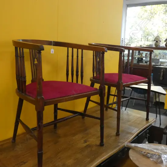 PR EDWARDIAN TUB CHAIRS - RED CLOTH SEATS