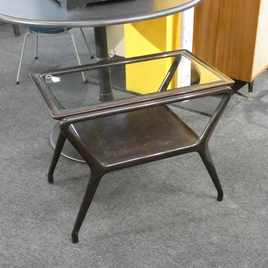 VINTAGE EBONISED ITALIAN SIDE TABLE w. GLASS TOP BY 'BABBI'...