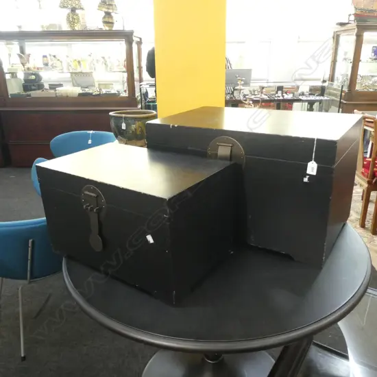 PR BLACK PAINTED ORIENTAL WOODEN CHESTS, W.630 & 510MM)