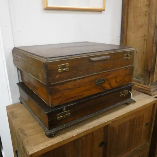 3 OAK WOODEN BOXES L 340 MM