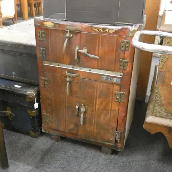 OLD JAPANESE ICEBOX W COPPER FRONT  H750 W520 D425