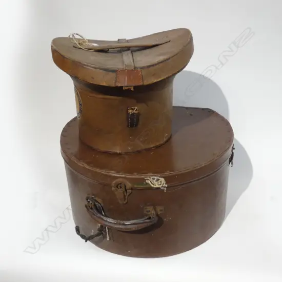 VINTAGE  LEATHER TOP HAT BOX+ OVERNIGHT CASE