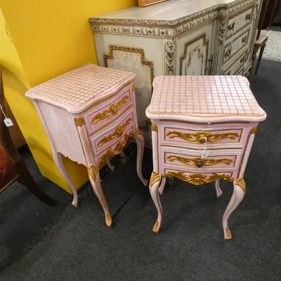 TWO PAINTED BEDSIDE CABINETS
