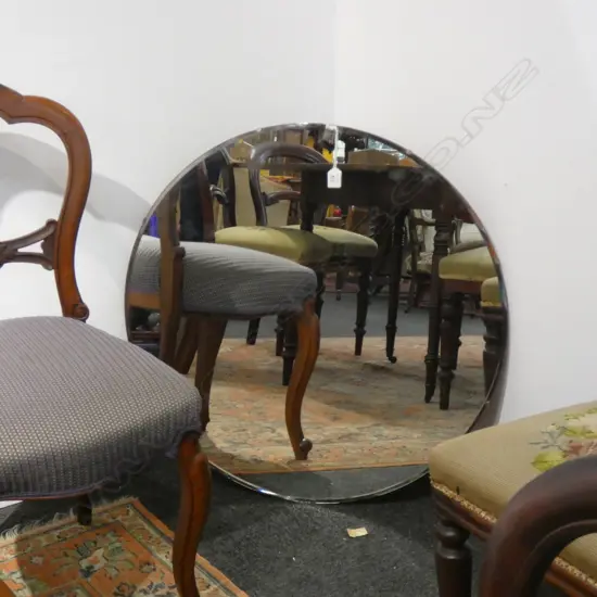 LG ROUND WOODEN BACKED ART DECO WALL MIRROR DIA  760MM