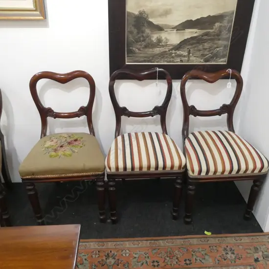 THREE VICTORIAN BALLOON BACK CHAIRS  1 A/F