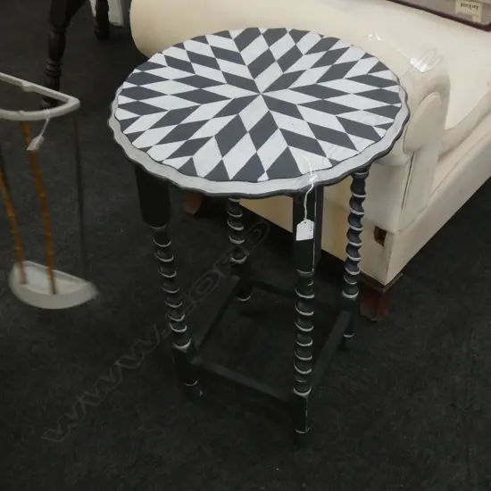 BLACK & WHITE DIAMOND PAINTED OCCASIONAL TABLE DIA 460 H 740MM
