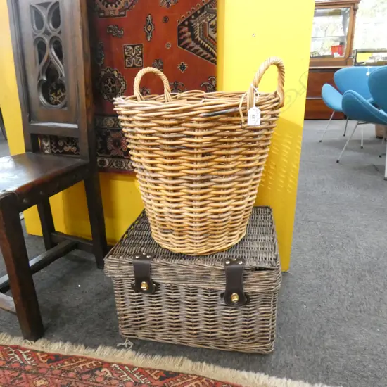 TWO CANE AND WILLOW BASKETS H 400 MM