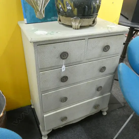 SMALL CRACKLE PAINTED CHEST OF 5 DRAWERS 635x395x820mm