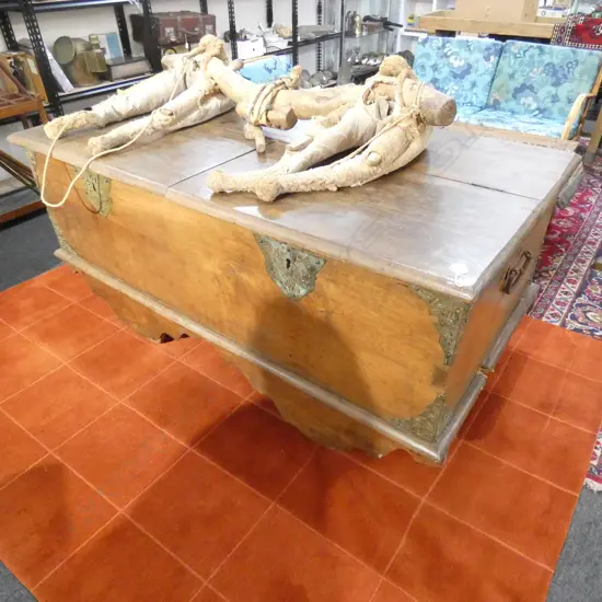 JAPANESE TEAK CHEST ON WHEELS A/F