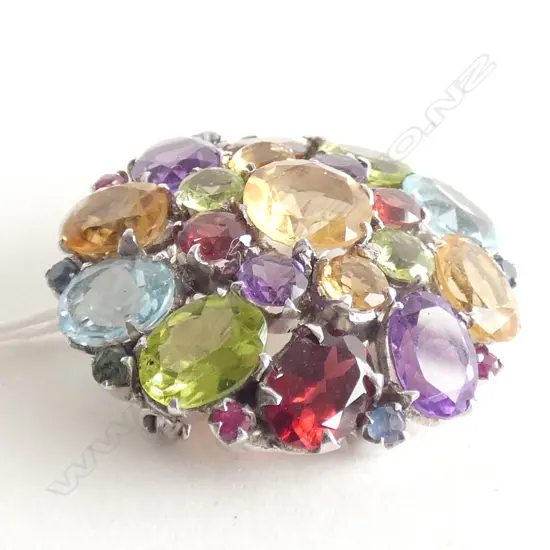 VINTAGE SILVER & COLOURED GEMSTONE PENDANT BROOCH