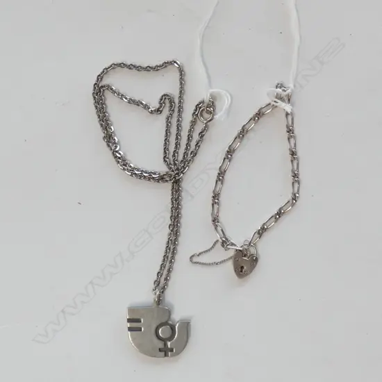 JORGEN JENSEN PEWTER PENDANT ON PLATED CHAIN & 925 STG SILVER BRACELET