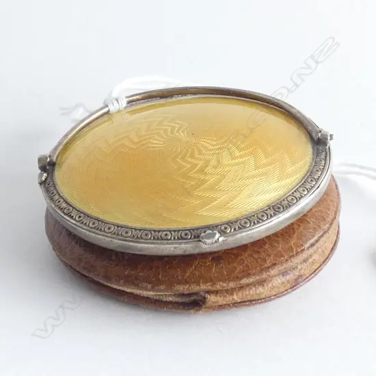 SILVER & YELLOW ENAMEL TRAVELLING MIRROR LEATHER CASE