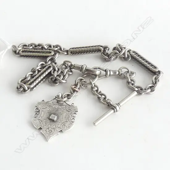 MEXICAN SILVER WATCH CHAIN AND MEDAL 43gm