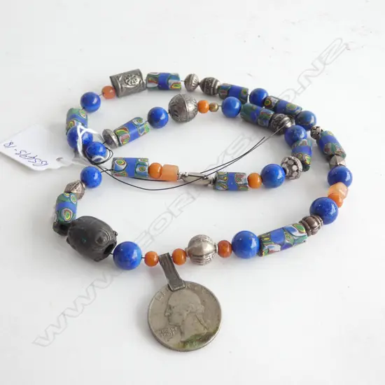 VINTAGE TRIBAL NECKLACE GLASS CYLINDER BEADS 