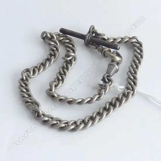 VINTAGE NICKEL SILVER FOB CHAIN SILVER T-BAR
