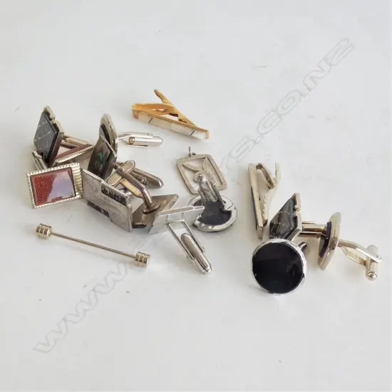 6 ASST PR CUFFLINKS, 3 TIE PINS & STG SILVER PLAYBOY PENDANT