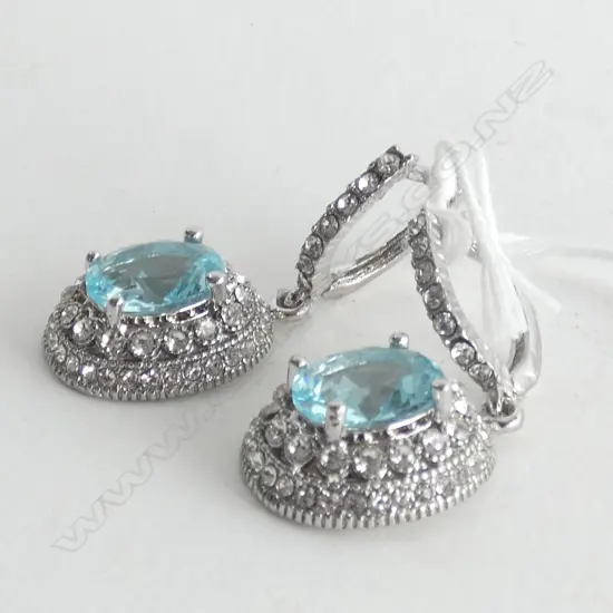 PR SILVER & FAUX AQUA EARRINGS