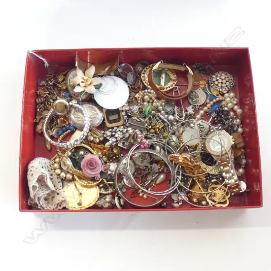 BOX LOT OF COSTUME JEWELLERY, WATCHES ETC