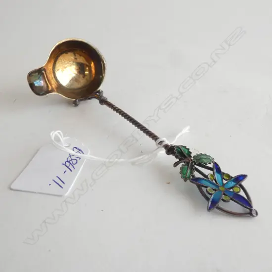 EARLY 20THC 900 SILVER & ENAMEL FANCY LADLE