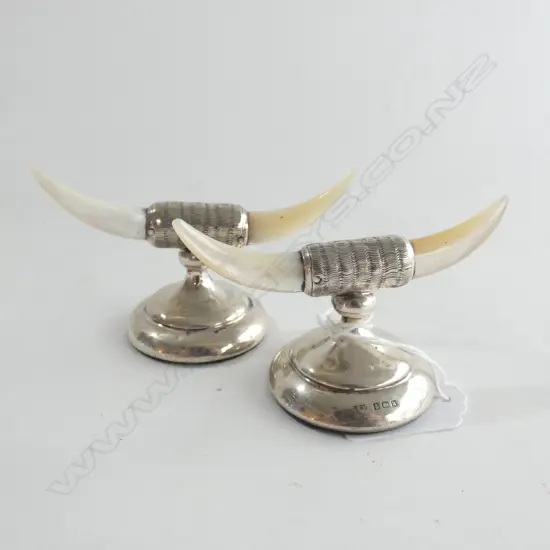 PR STG SILVER & MOP HORN SHAPED CARVER RESTS BIRMINGHAM 1908/9