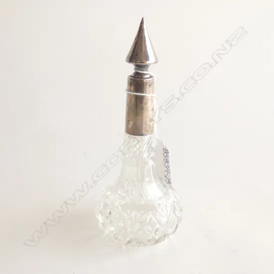 STG SILVER & CUT GLASS ART DECO SCENT BOTTLE & STOPPER  BIRMINGHAM 1923 