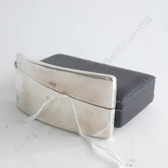 EARLY 20THC SILVER CURVED CARD CASE IN BOX